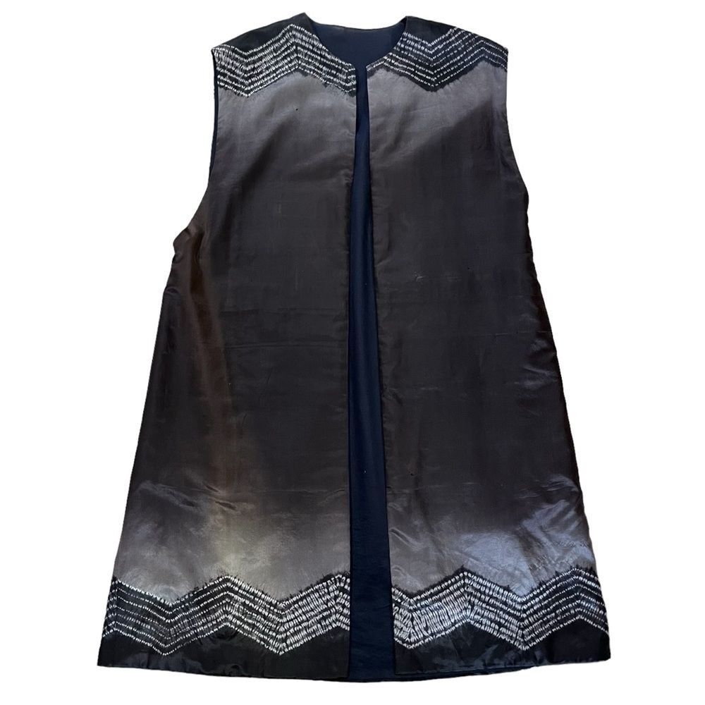 Gray Silk Tie Dye Vest Long Open Safekeeper Black Boho Utility Artsy Topper